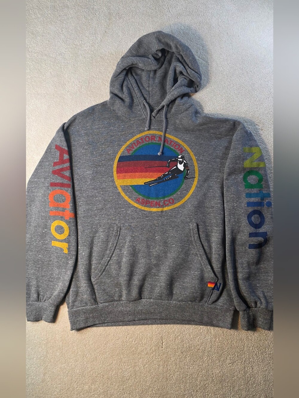 Aviator Nation Aspen Relaxed Pullover Hoodie Heathered Grey S